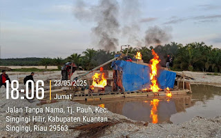 Polsek Singingi Hilir Tindak Tegas Aktivitas PETI, 9 Unit Rakit Dimusnahkan